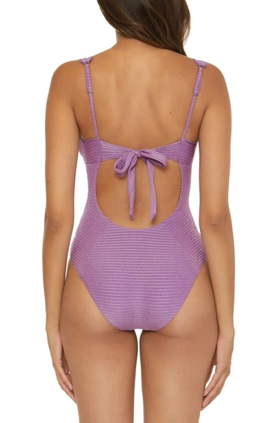 Shop Becca Celeste Sparkle Cutout Rib One-piece Swimsuit In Viola