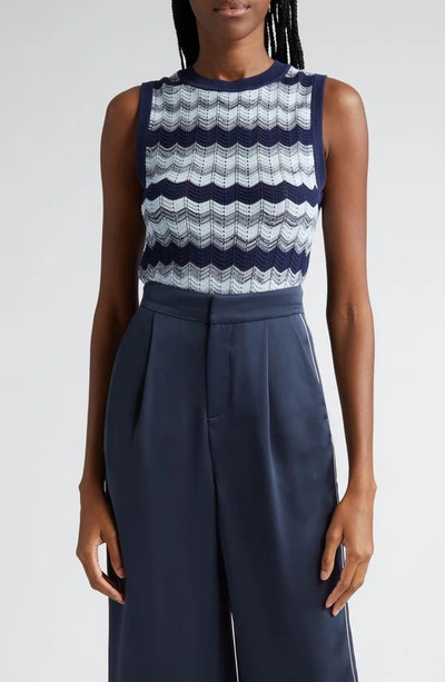 Ramy Brook Bonnie Sleeveless Knit Sweater In Navy Combo High Twist Cotton