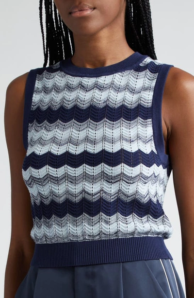 Ramy Brook Bonnie Sleeveless Knit Sweater In Navy Combo High Twist Cotton