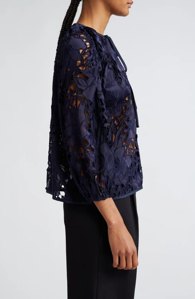 Shop Ramy Brook Mikayla Floral Lace Top In Navy Sateen Floral Cutout