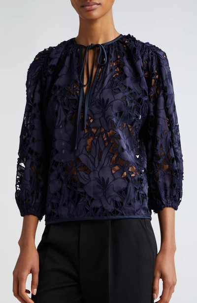 Shop Ramy Brook Mikayla Floral Lace Top In Navy Sateen Floral Cutout