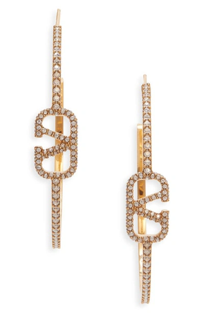 Shop Valentino Vlogo Crystal Pavé Hoop Earrings In Mh5 Oro 18/ Crystal
