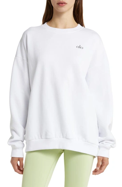Shop Alo Yoga Alo Accolade Crewneck Cotton Blend Sweatshirt In White