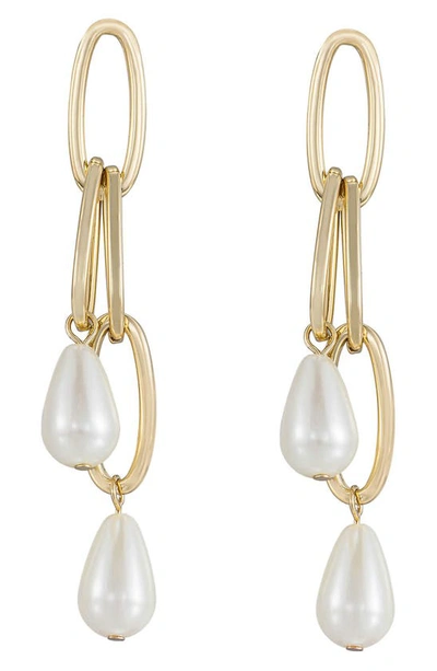 Ettika Oval Link Pearl Dangle Earrings In Gold