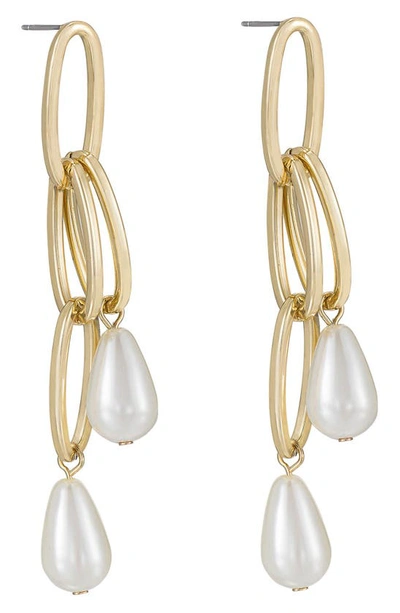 Ettika Oval Link Pearl Dangle Earrings In Gold