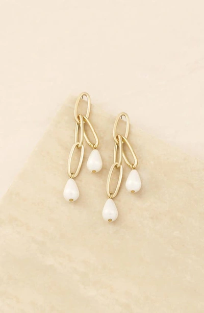 Shop Ettika Freshwater Pearl Drop Earrings In Gold