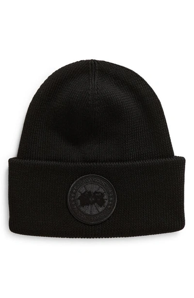 Shop Canada Goose Arctic Disc Merino Wool Toque Beanie In Black/ Black