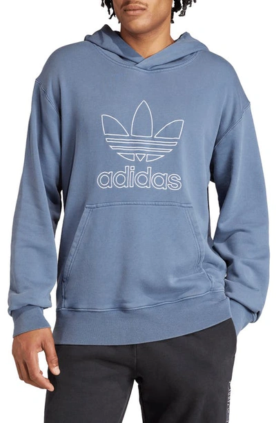 Shop Adidas Originals Adicolor Trefoil Outline Cotton French Terry Hoodie In Preloved Ink