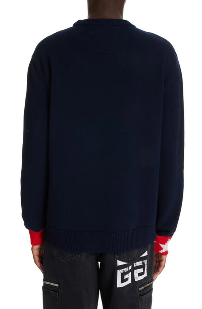 Shop Givenchy Logo Intarsia Crewneck Sweater In Navy/ Red