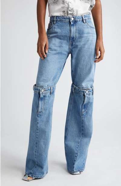 Shop Coperni Open Knee Jeans In Washed Blue