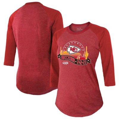 Shop Majestic Threads Red Kansas City Chiefs Super Bowl Lvii Desert Tri-blend Raglan 3/4 Sleeve T-shirt