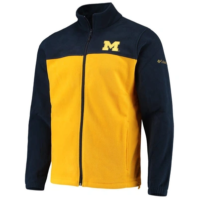 Shop Columbia Navy/maize Michigan Wolverines Flanker Iii Fleece Team Full-zip Jacket