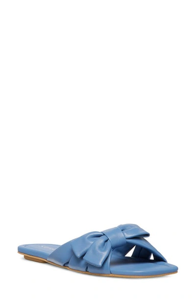Shop Stuart Weitzman Sofia Bow Slide Sandal In Blue Steel Leather