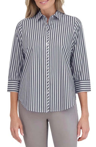 Shop Foxcroft Charlie Stripe Button-up Shirt In Black