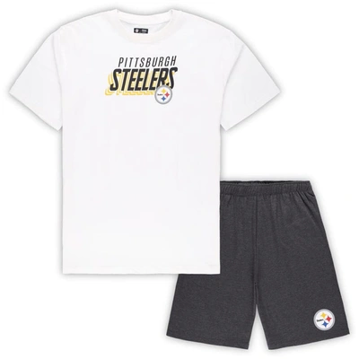 Shop Concepts Sport White/charcoal Pittsburgh Steelers Big & Tall T-shirt And Shorts Set