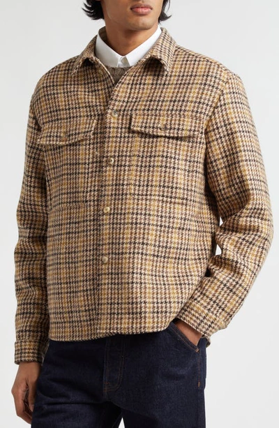 Shop De Bonne Facture Houndstooth Wool Overshirt In Brown Houndstooth