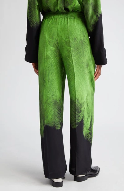 Shop Victoria Beckham Digital Feather Print Silk Pants In A/ O Feather - Green/ Black