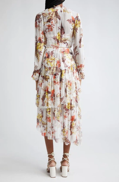 Shop Zimmermann Matchmaker Floral Print Long Sleeve Tiered Dress In Ivory Tropical Floral