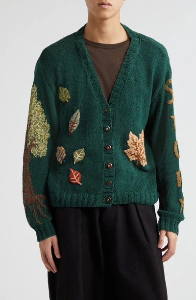 Shop Story Mfg. Twinsun Crochet Appliqué Hand Knit Organic Cotton V-neck Cardigan In Sun Powered