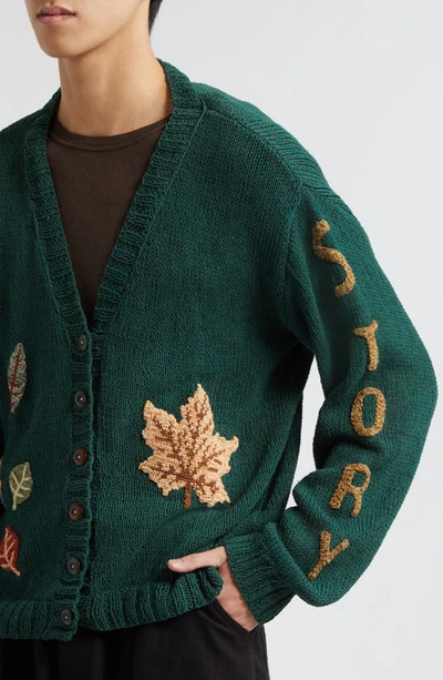 Shop Story Mfg. Twinsun Crochet Appliqué Hand Knit Organic Cotton V-neck Cardigan In Sun Powered