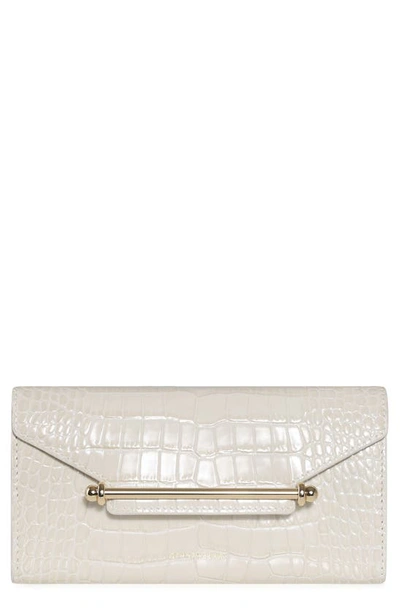 Shop Strathberry Multrees Croc Embossed Leather Wallet On A Chain In Vanilla