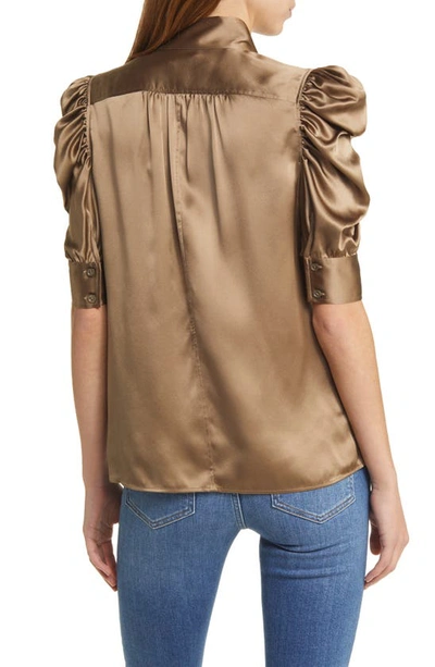 Shop Frame Gillian Three-quarter Sleeve Silk Button-up Shirt In Earth
