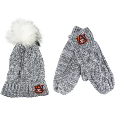 Shop Zoozatz Gray Auburn Tigers Cuffed Knit Pom Hat & Mittens Set