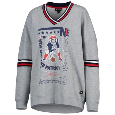 Shop The Wild Collective Heather Gray New England Patriots Vintage V-neck Pullover Sweatshirt