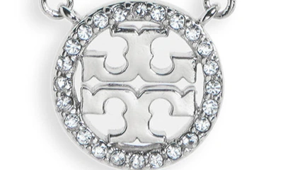 Shop Tory Burch Pavé Logo Pendant Necklace In Tory Silver/ Crystal