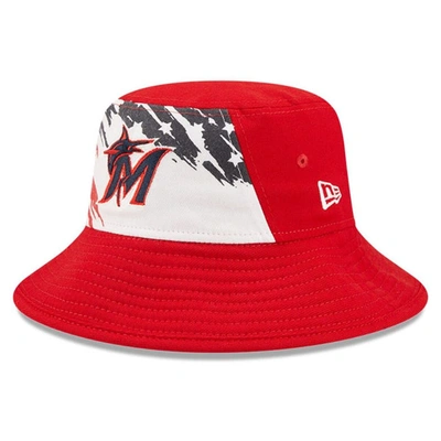 Shop New Era Red Miami Marlins 2022 4th Of July Bucket Hat