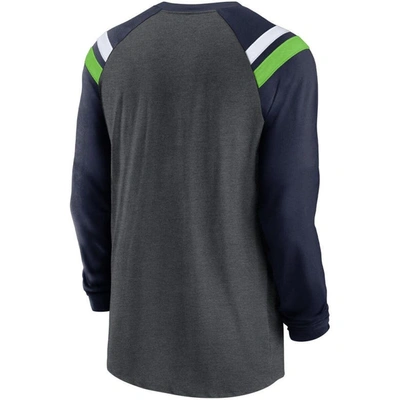 Shop Nike Heathered Charcoal/college Navy Seattle Seahawks Tri-blend Raglan Athletic Long Sleeve Fashion  In Heather Charcoal