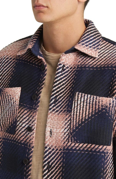 Shop Wax London Whiting Marine Beatnik Button-up Overshirt In Navy/ Pink