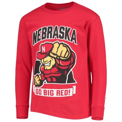 Shop Champion Youth  Scarlet Nebraska Huskers Strong Mascot Team T-shirt
