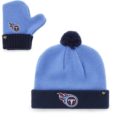 Shop 47 Toddler ' Light Blue/navy Tennessee Titans Bam Bam Cuffed Knit Hat With Pom And Mittens Set