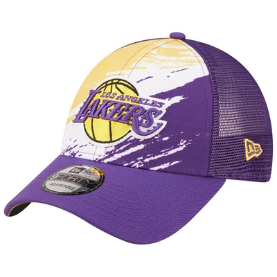 Shop New Era Purple Los Angeles Lakers Marble 9forty Trucker Snapback Hat