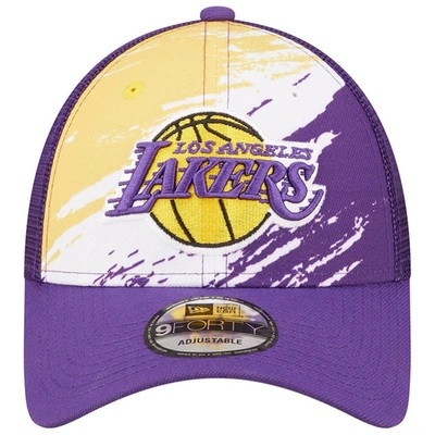Shop New Era Purple Los Angeles Lakers Marble 9forty Trucker Snapback Hat