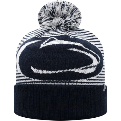 Shop Top Of The World Navy Penn State Nittany Lions Line Up Cuffed Knit Hat With Pom