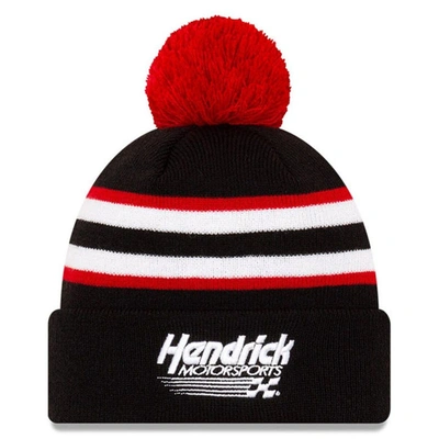 Shop New Era Black/red Hendrick Motorsports Cuffed Pom Knit Beanie
