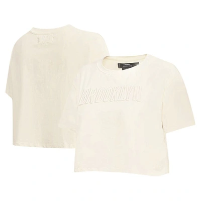 Pro Standard Cream Brooklyn Nets Neutral Boxy Crop T-shirt In Cream