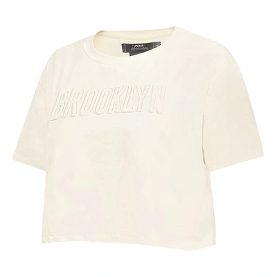 Pro Standard Cream Brooklyn Nets Neutral Boxy Crop T-shirt In Cream