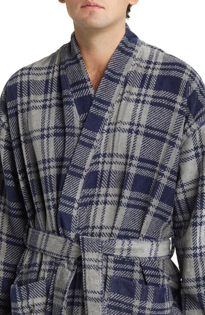 Shop Majestic Tidings Cotton Robe In Navy/ Grey