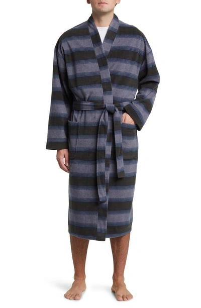 Shop Majestic Line Up Cotton Robe In Blue Stripe