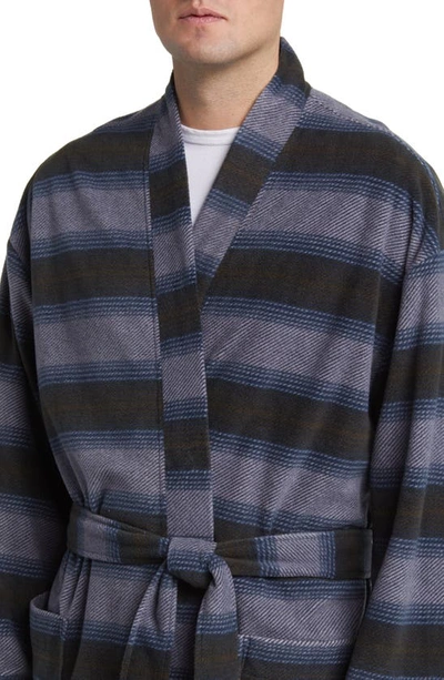 Shop Majestic Line Up Cotton Robe In Blue Stripe