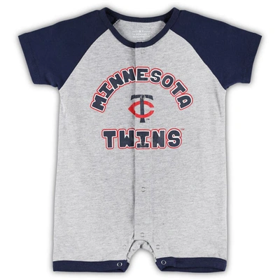 Outerstuff Infant  Heather Gray Minnesota Twins Extra Base Hit Raglan Full-snap Romper In Heather Gray