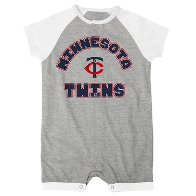 Outerstuff Infant  Heather Gray Minnesota Twins Extra Base Hit Raglan Full-snap Romper In Heather Gray
