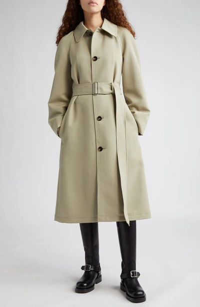 Shop Burberry Belted Wool Coat In Hunter