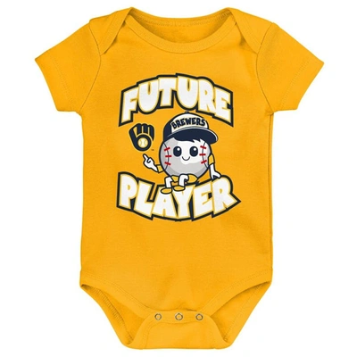 Shop Outerstuff Newborn & Infant Gold/navy/white Milwaukee Brewers Minor League Player Three-pack Bodysuit Set