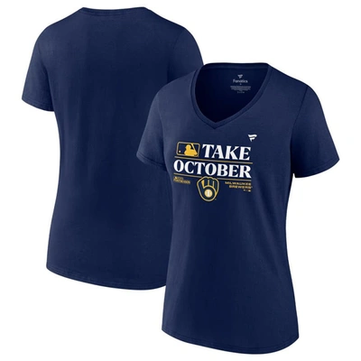 Shop Fanatics Branded  Navy Milwaukee Brewers 2023 Postseason Locker Room V-neck T-shirt