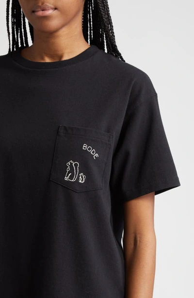 Shop Bode Squirrel Embroidered Pocket Cotton T-shirt In Black