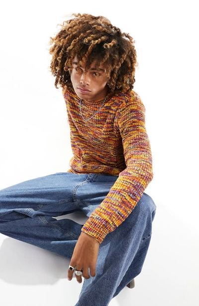 Shop Asos Design Stripe Relaxed Chenille Sweater In Yellow Multi